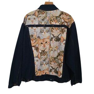 Star Blue Artistic Denim Jacket Cats Cat Lady‎ Cat Lover Unique Blue Womens 3X